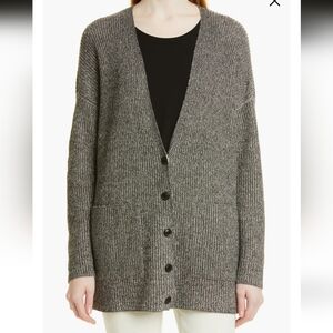 Eileen Fisher V Neck Gray Marled Grey Organic Cotton Blend Button Cardigan XL